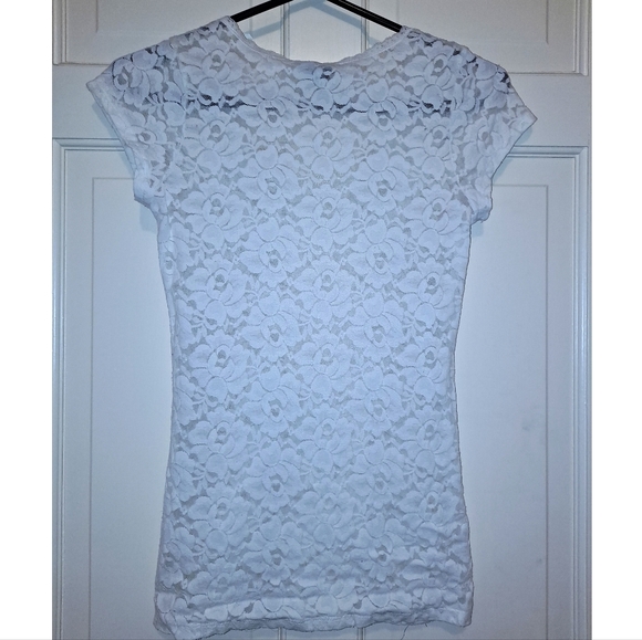 Women’s white lace short sleeve blouse shirt sheer floral top elegant party sexy - Picture 2 of 7